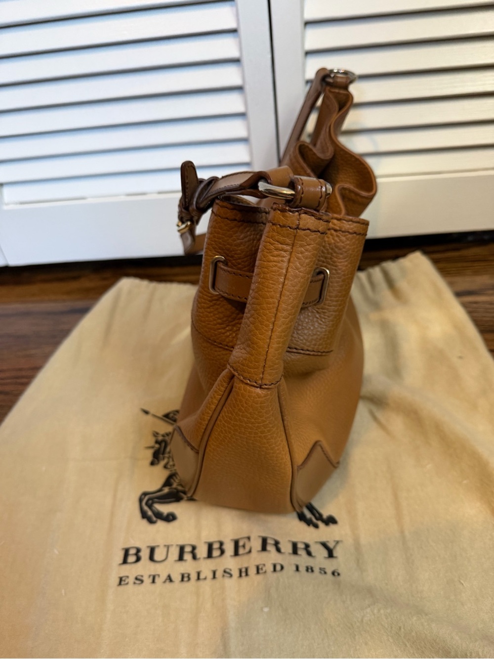 Burberry Cognac Brown Pebbled Leather Shoulder Bag - Picture 8 of 16